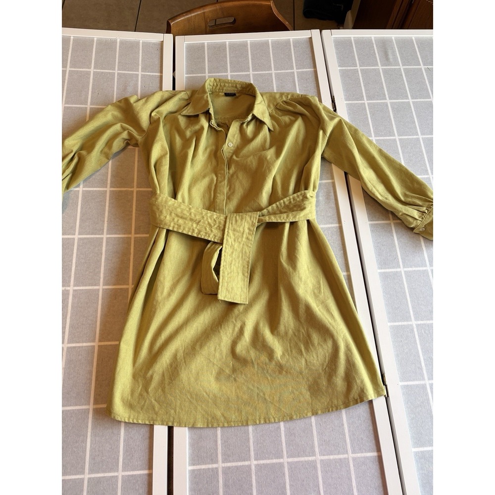 NWOT Women Safari Green Linen Blend Oversized Garden Witch Mini Shirt Dress Sz L